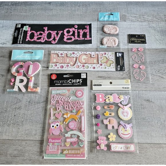 Sticker Lot BABY Girl Pink Scrapbooking 3D Stickers Babies Rare HTF Jolee's #86